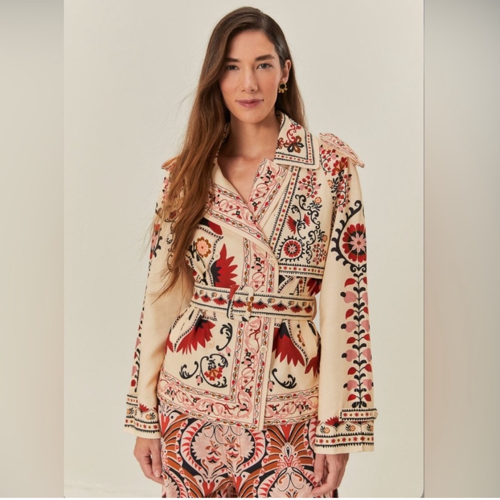 NWT Farm Rio Cream Cashew Mandala Blazer Sz S